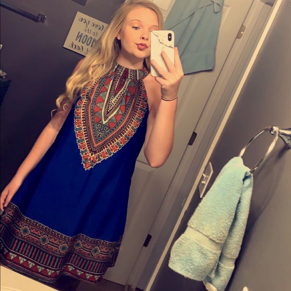 High neck silky dress aztec print size medium